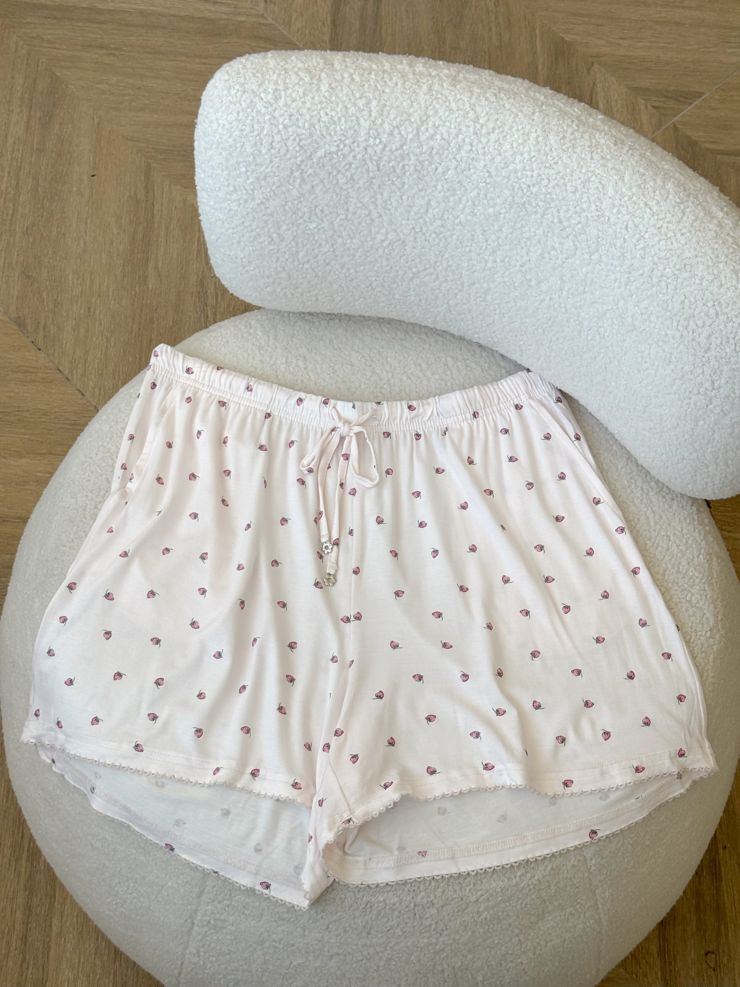 Short Button-Up Pajama Set - Strawberry