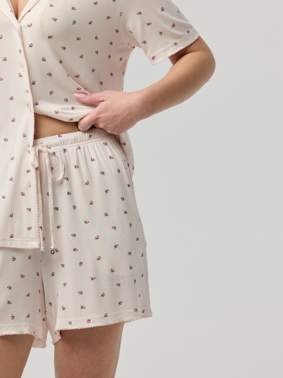 Short Button-Up Pajama Set - Strawberry