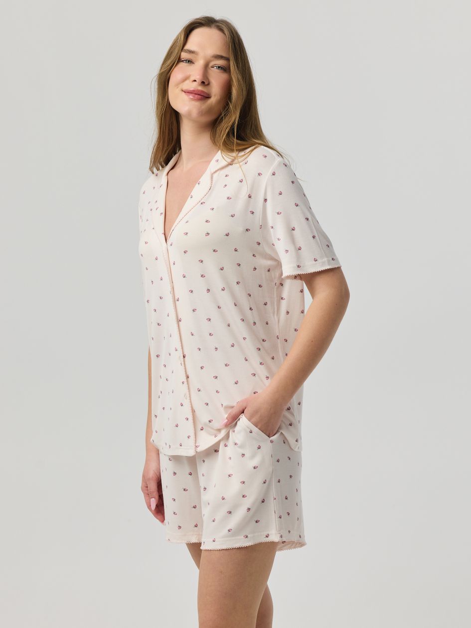 Short Button-Up Pajama Set - Strawberry