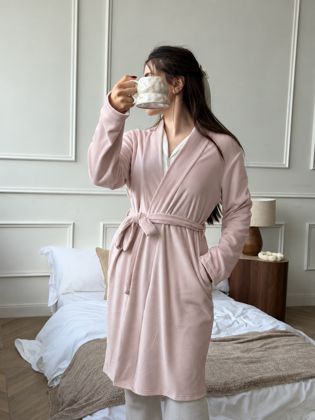 Ribbed Velour Robe-Baby pink