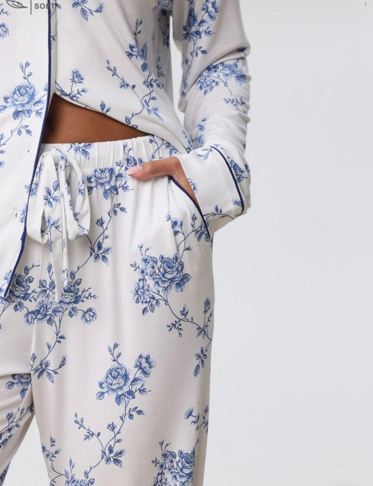 Long Pajama Set - Blue Flowers