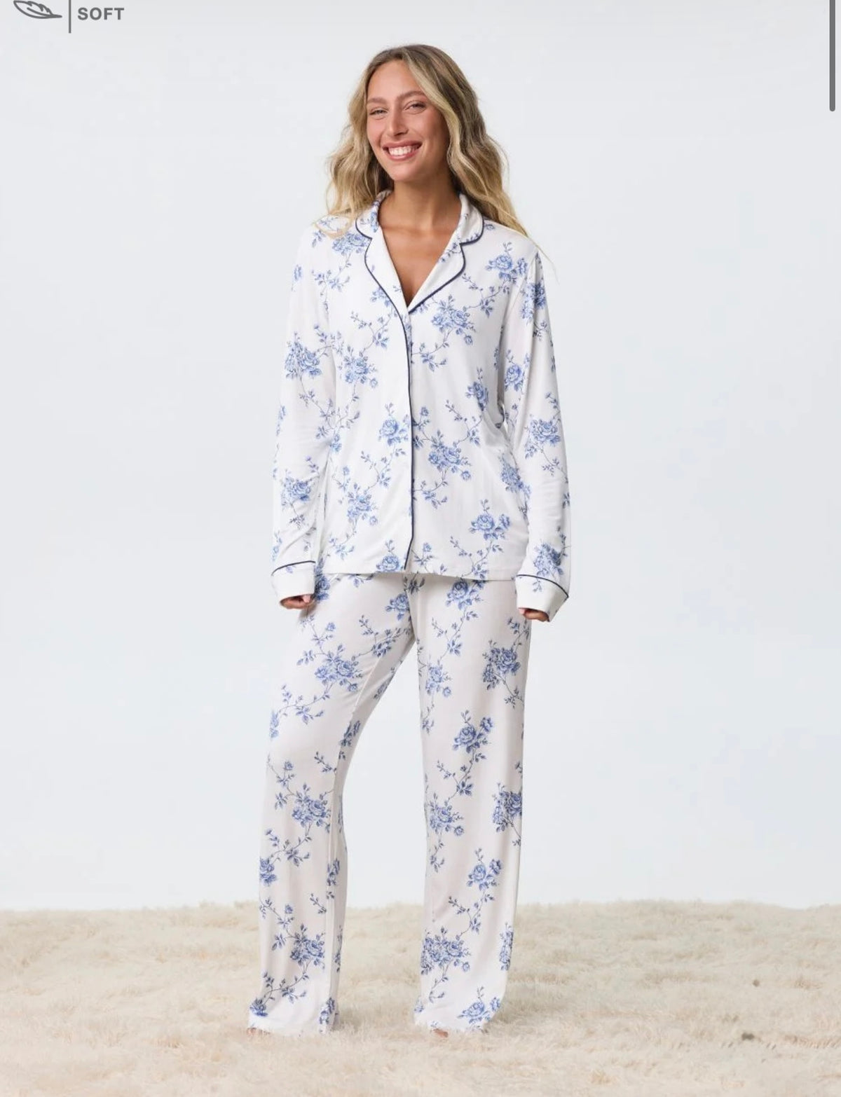 Long Pajama Set - Blue Flowers
