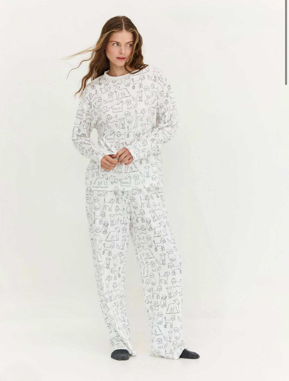 Long Pajama Set - White & Black