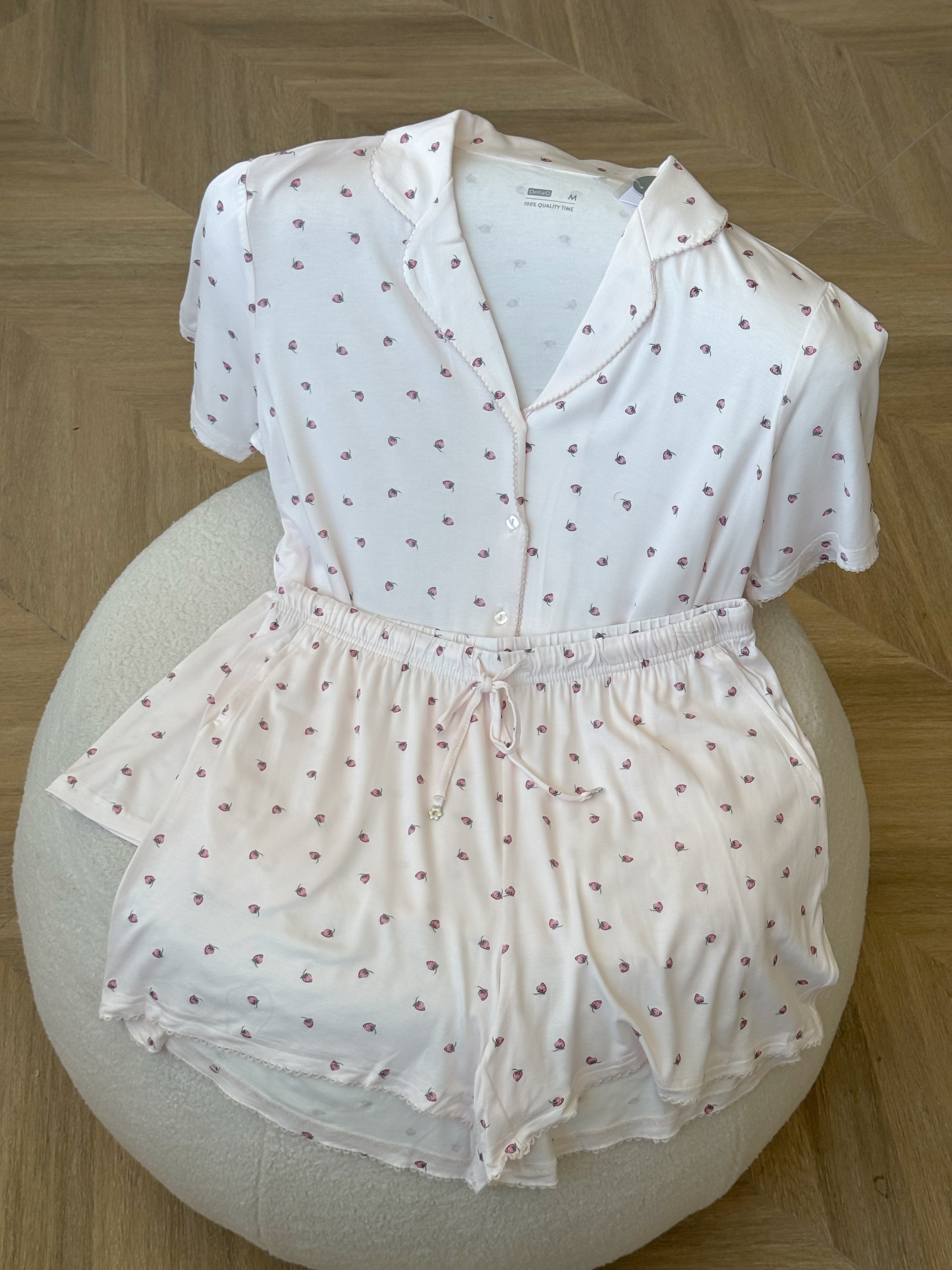 Short Button-Up Pajama Set - Strawberry