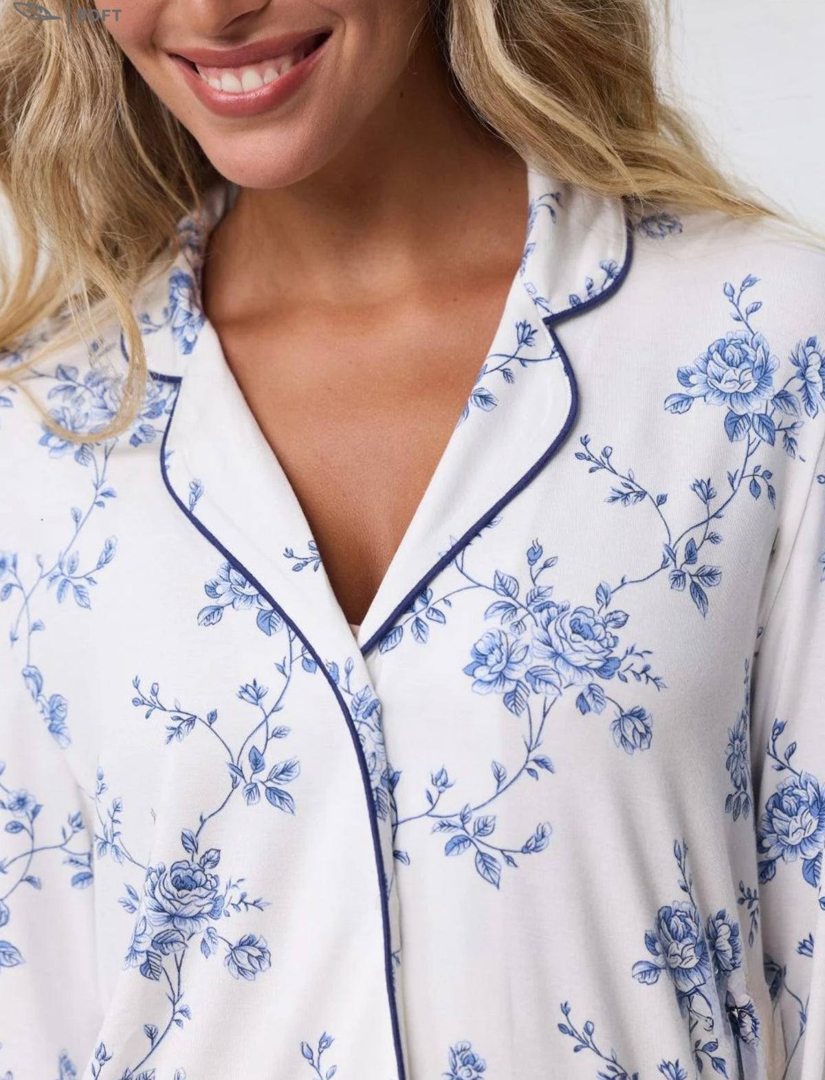 Long Pajama Set - Blue Flowers