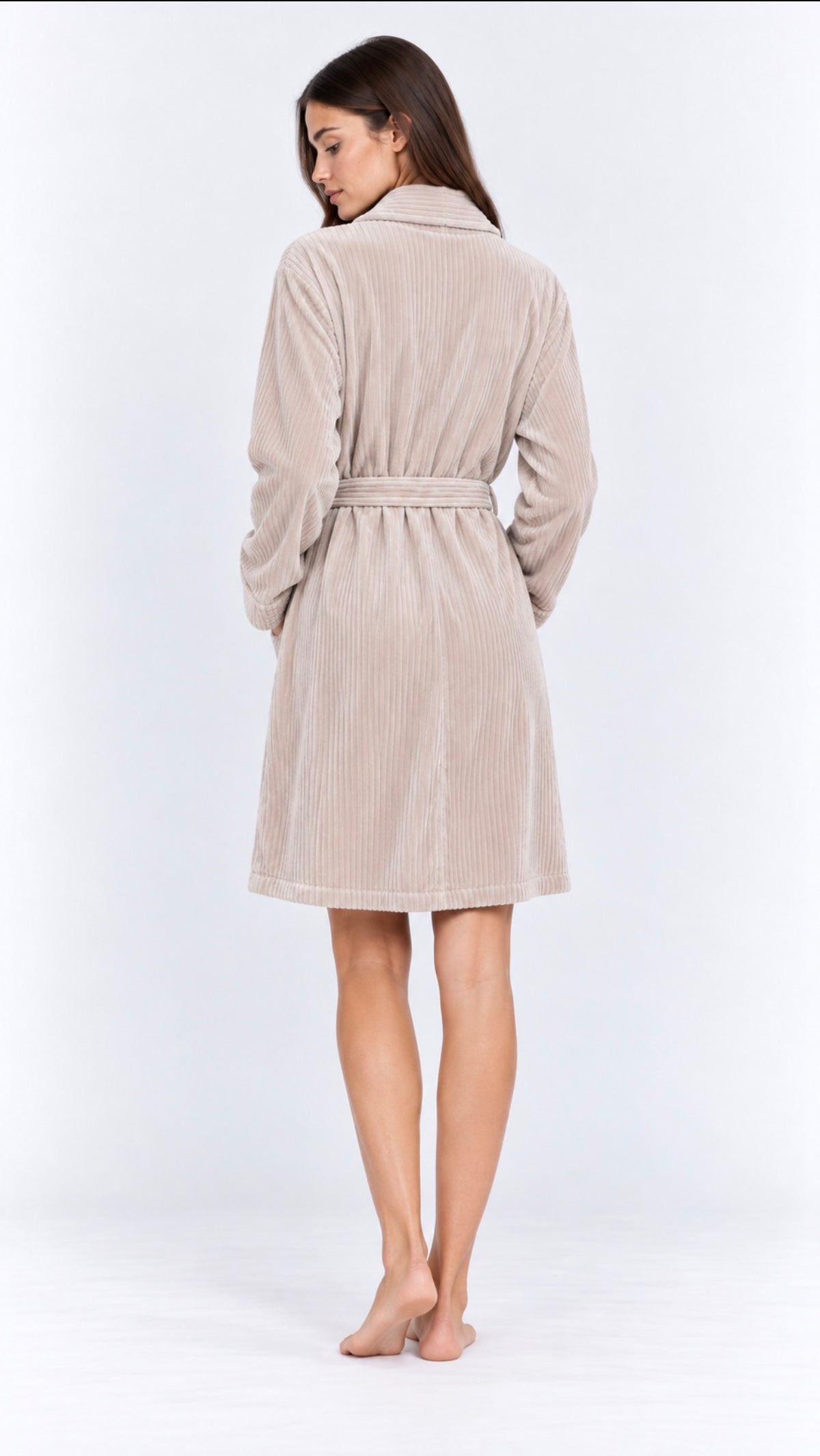 Ribbed Velour Robe-Beige