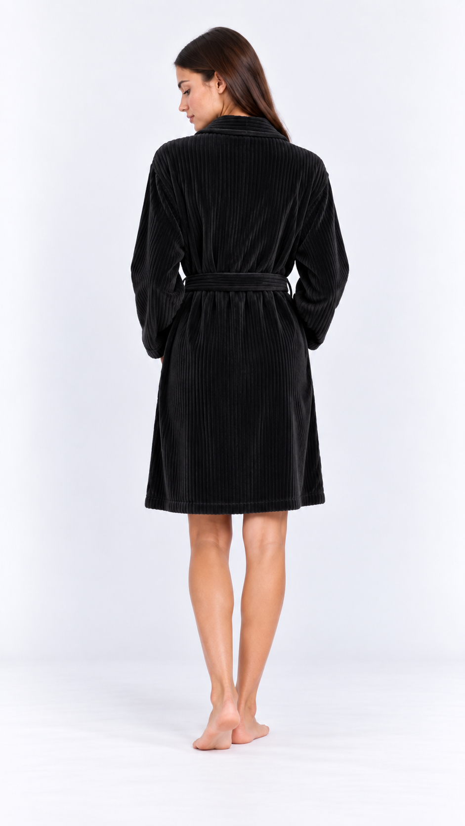 Ribbed Velour Robe-Black