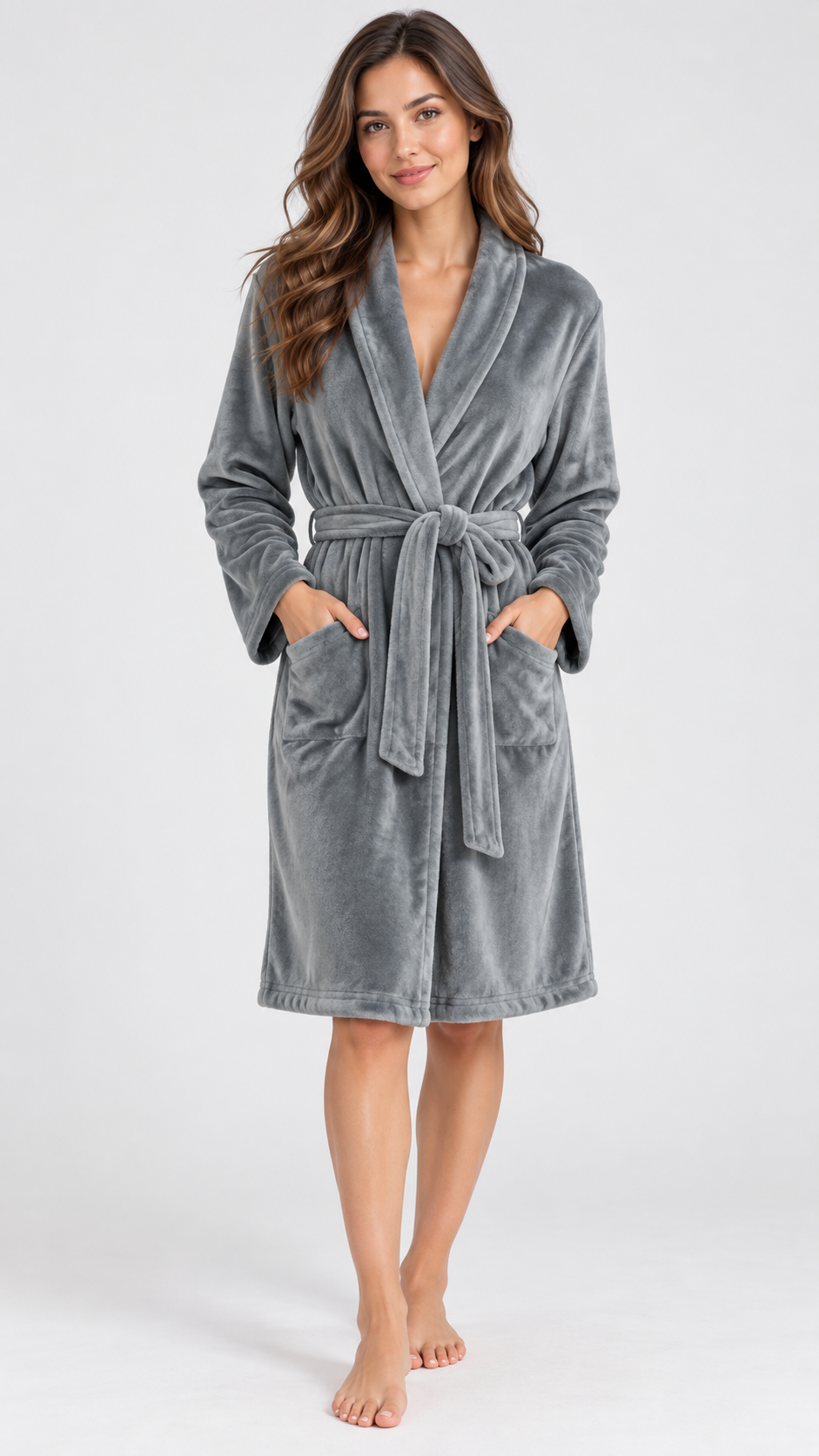 Ribbed Velour Robe-Gray