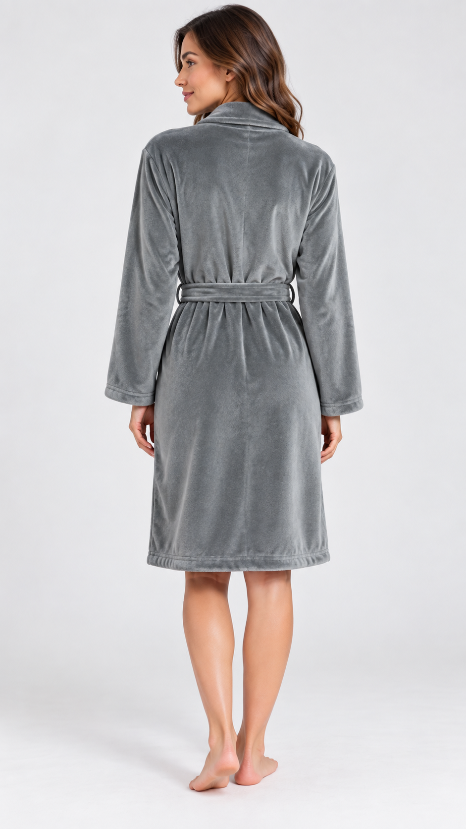 Ribbed Velour Robe-Gray
