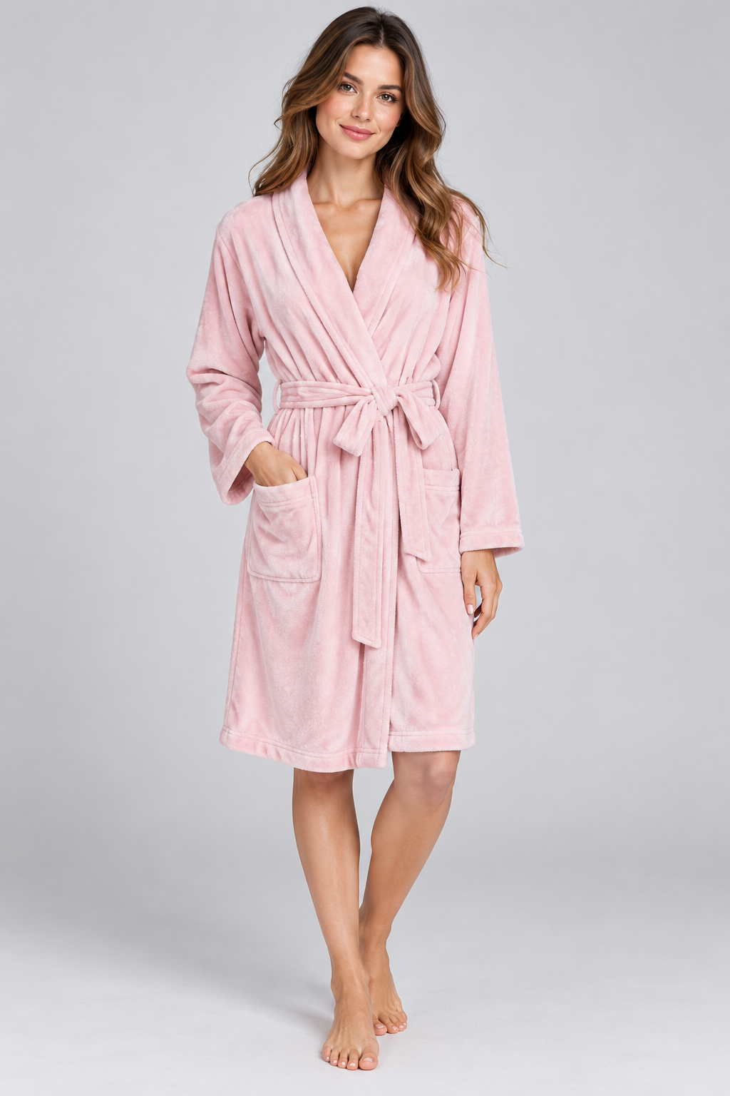 Ribbed Velour Robe-Baby pink