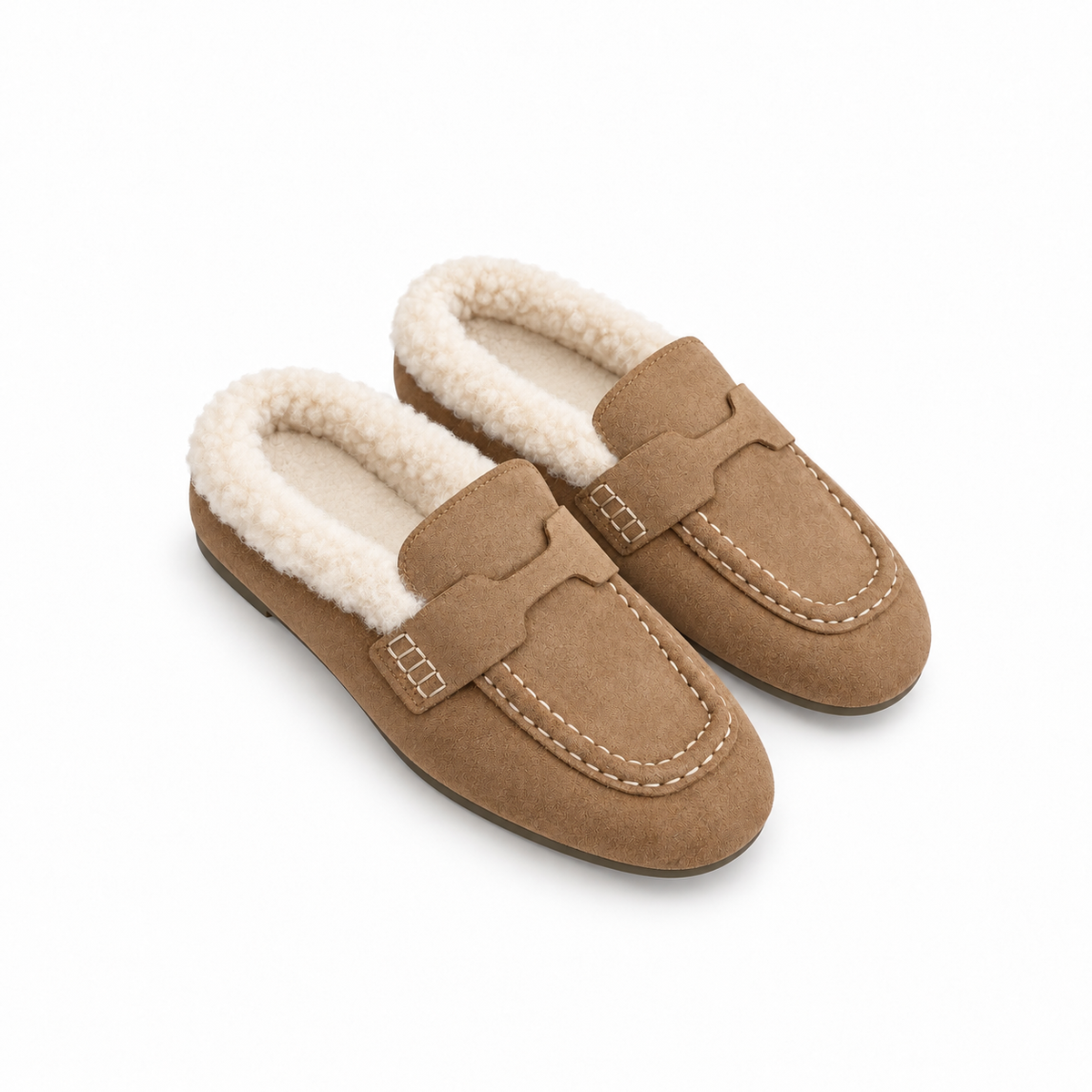 Fluffy cross slippers-Camel