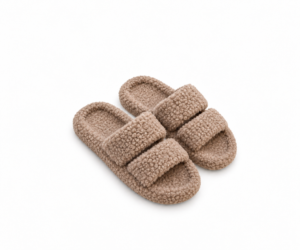 Fluffy cross slippers-Mocha
