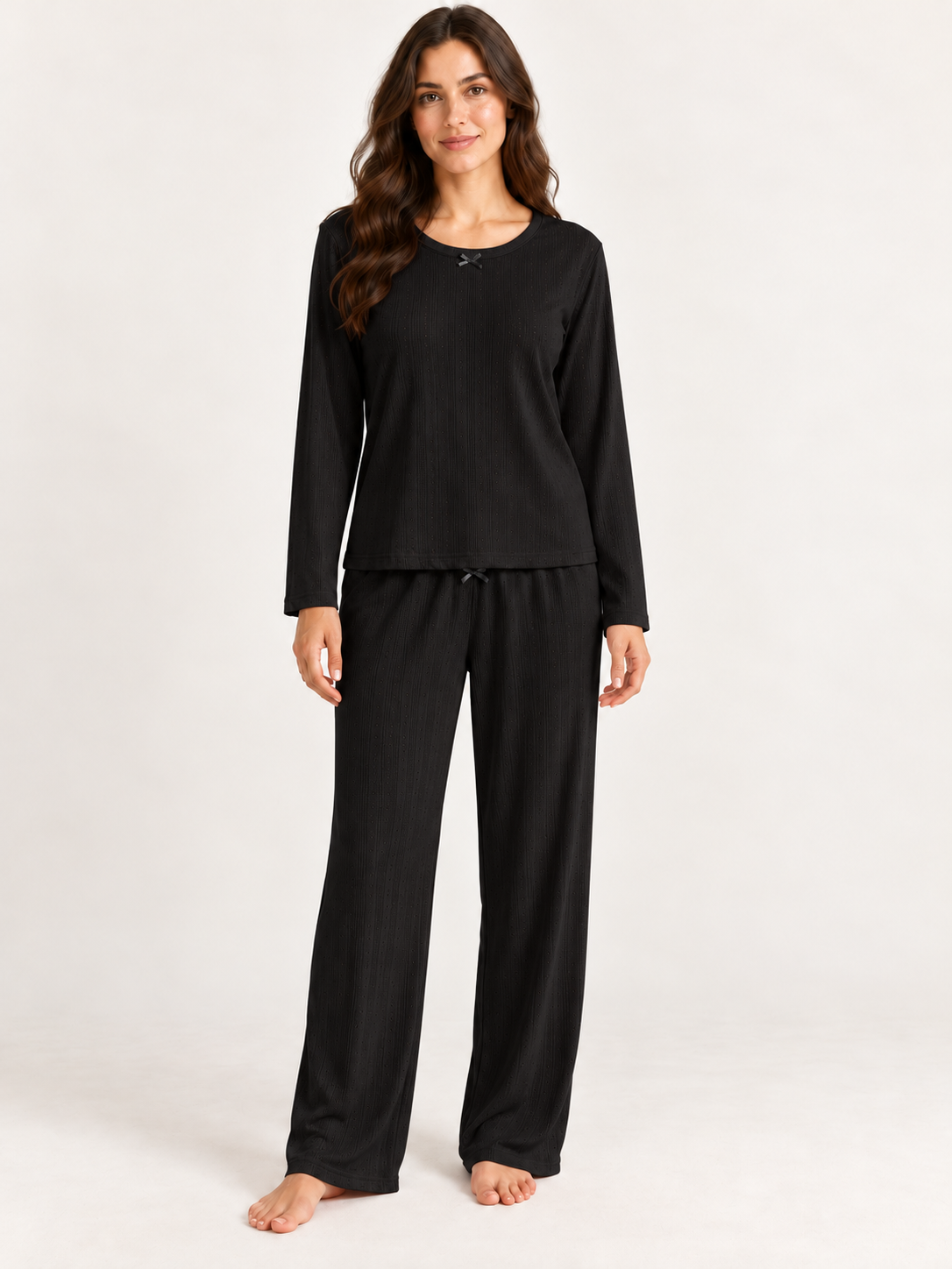 Black Pointelle Pajama Set