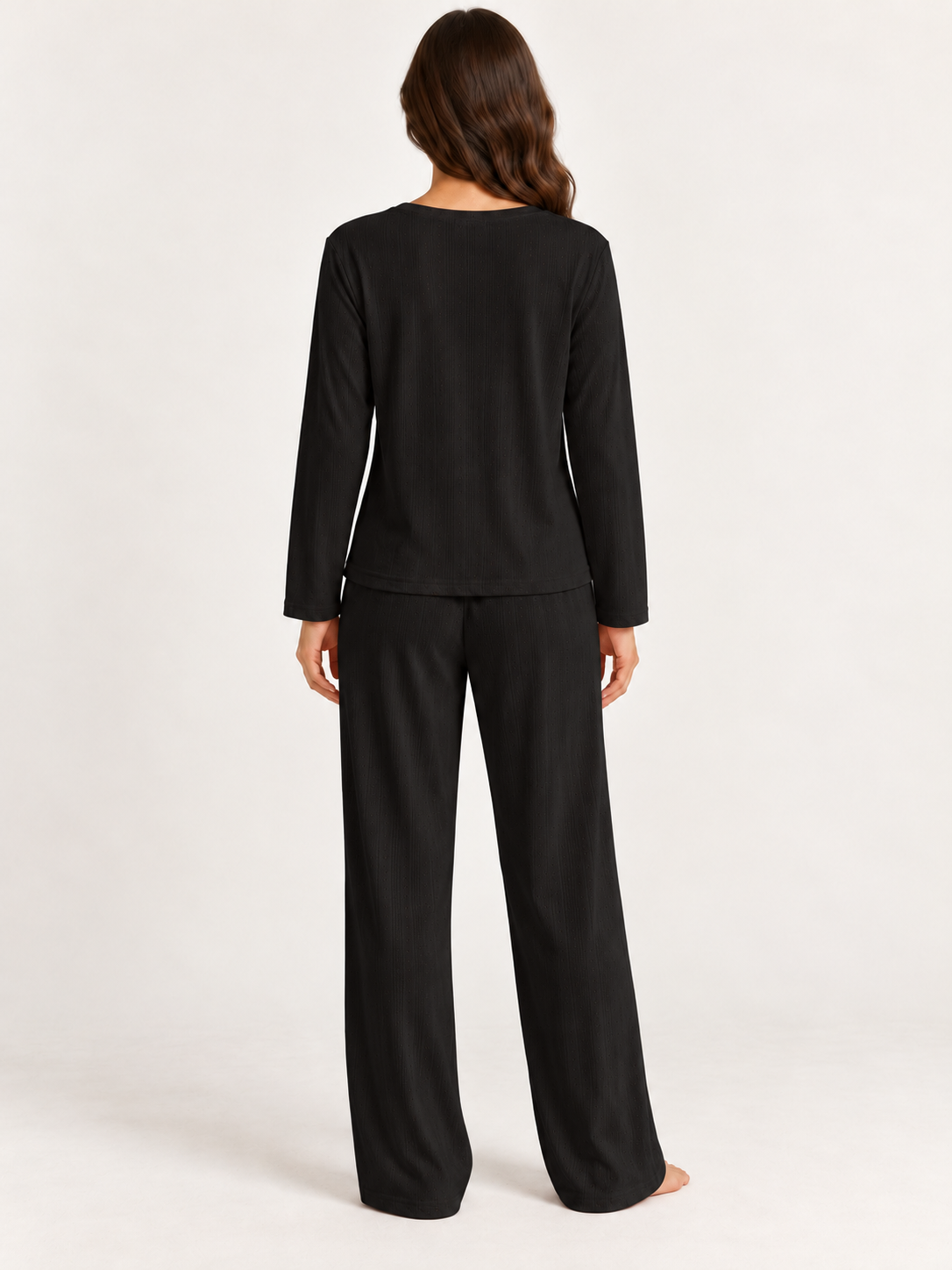 Black Pointelle Pajama Set