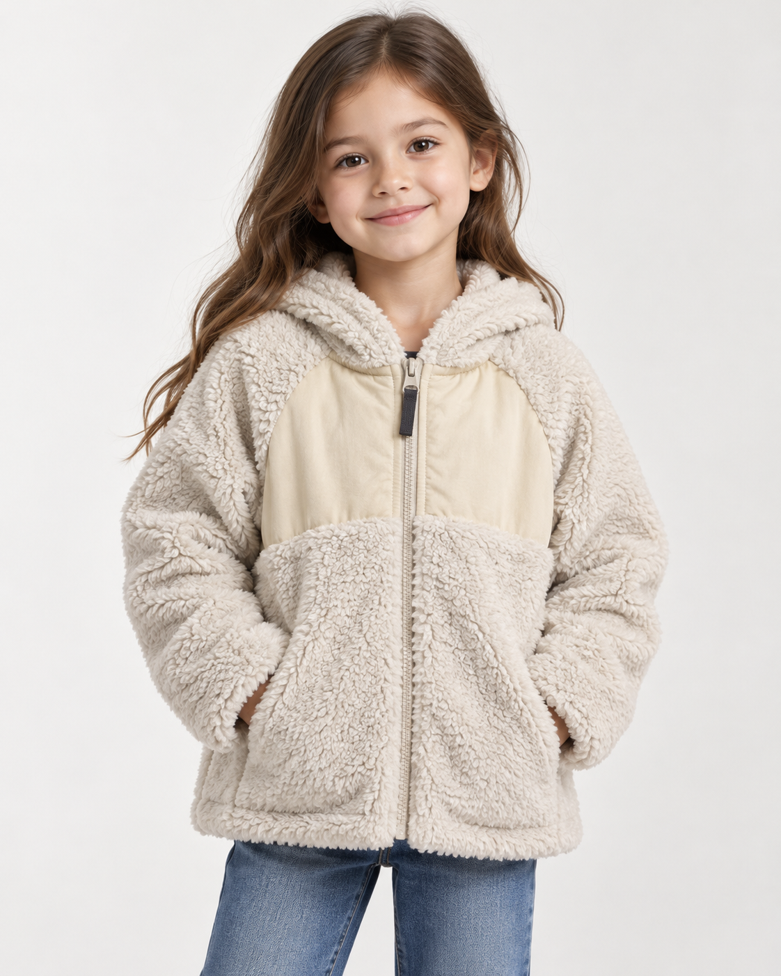 Beige Kids Fur Jacket