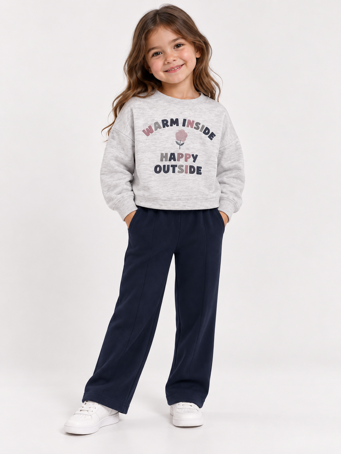 Girls' Pajama Set – Gray & Navy Blue