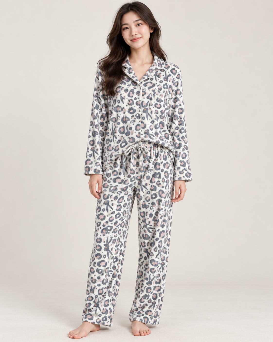 Long Pajama Set-White & Grey