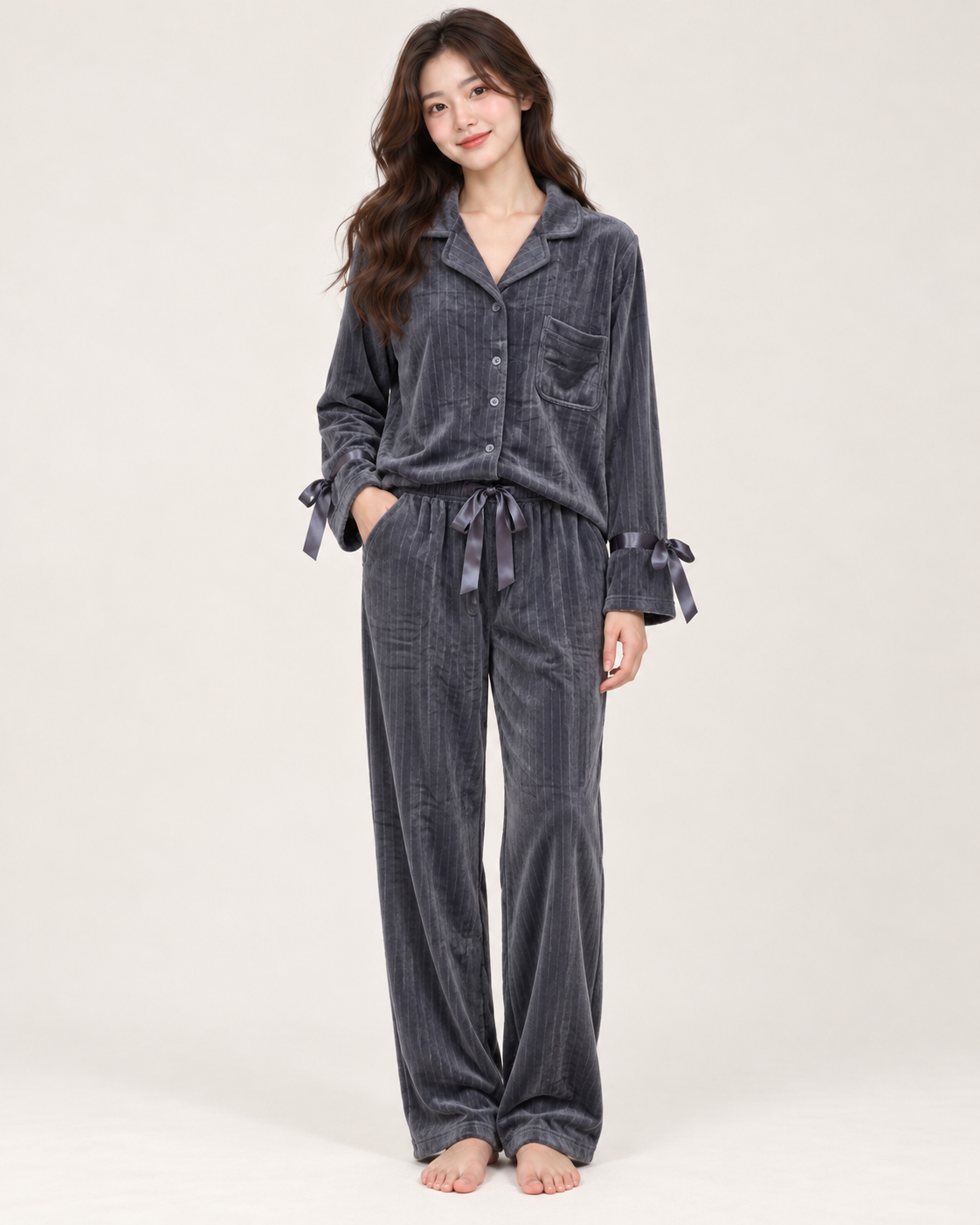 Long pajama set-Gray
